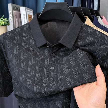 Men's Luxury Summer Short-Sleeved Polo Shirt Best Seller Jacquard Lapel Cool T-Shirt Ventilated Light Thin Leisure Men's Clothing Top