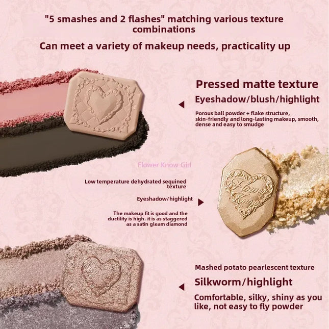 Flower Knows Strawberry Cupid Collection Facial Complexion Palette Blush Eyeshadow Highlighter Flower Know Face Bronzer Palette