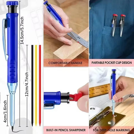 Solid Carpenter Pencil Set Mechanical Woodworking Tools with Refill for Carpentry Marking And Scriber Construction Job E
