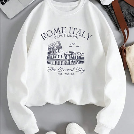 Colosseum Rome Italy Print Woman Sweatshirt Casual Crewneck Sportswear Y2K Loose Multicolor Pullover All-Match Fleece Clothing