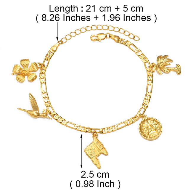Anniyo Trinidad Map Anklets for Women Girls Gold Plated Foot Chain Jewelry #188006
