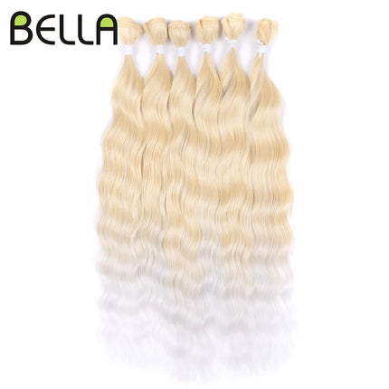 FASHION IDOL Water Wave Hair Bundles Synthetic Hair Extensions Ombre Blonde Brown Cosplay Weave Hair Bundles 20 inch 6Pcs Hair