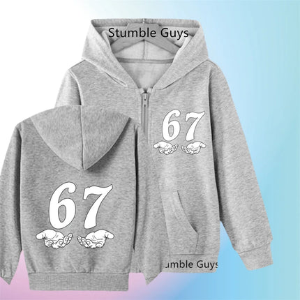 Children's Funny 67 Brainrot Zip Up Sweatshirts Six Seven Hoodies Clothes Kid Girl Boy Zipper Hoody Baby Casual Fashion Tops