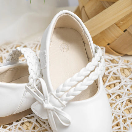 KIDSUN Fashion White Kids Girls Dress Shoes PU Leather Princess Wedding Party School Shoes Low Heel Flats for Little Big Kids