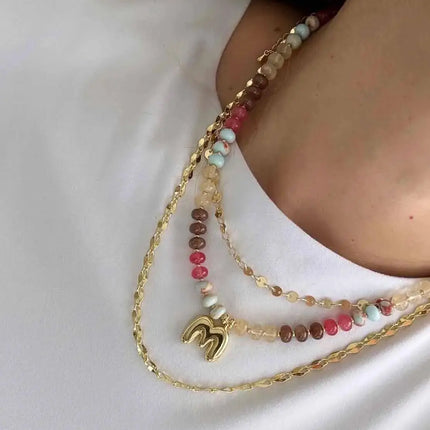 2026 new Bohemian style stainless steel gold-plated letter pendant necklace with personalized and fashionable letters to choose