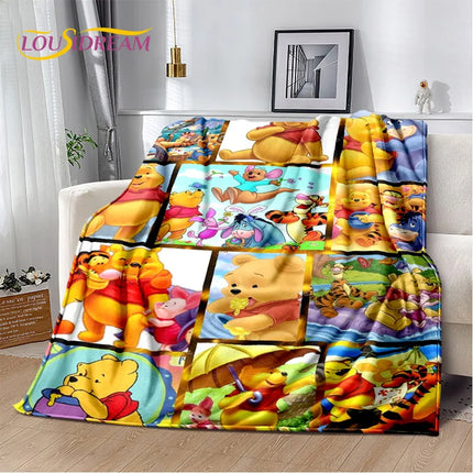 Cute Winnie Pooh Bear Cartoon Soft Flannel Blanket for Bed Bedroom Sofa Picnic,Throw Blanket for Outdoors Leisure Gift Kid Cover