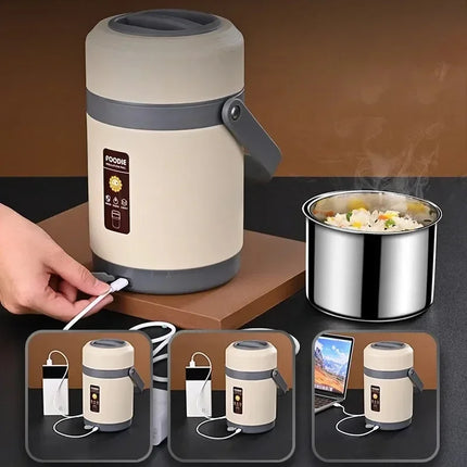 220V USB Rechargeable Heated Warm Lunch Box Stainless Steel Food Warmer Container Constant 65℃ Thermal Office Bento Lunch Box