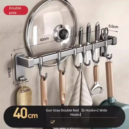 Kitchen Storage Rack Non-perforated shelves Wall Mounted with Movable hook Spoon Holder Organizer Kitchen Utensil Accessories