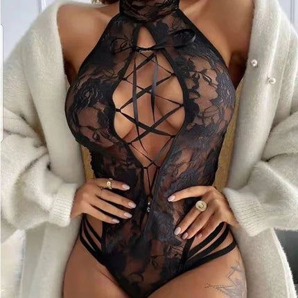 Sexy Lingerie Women Hot Sexy Fashion Lingerie Lace Hollow Out V neck Backless Bodysuit Open Bra Lace