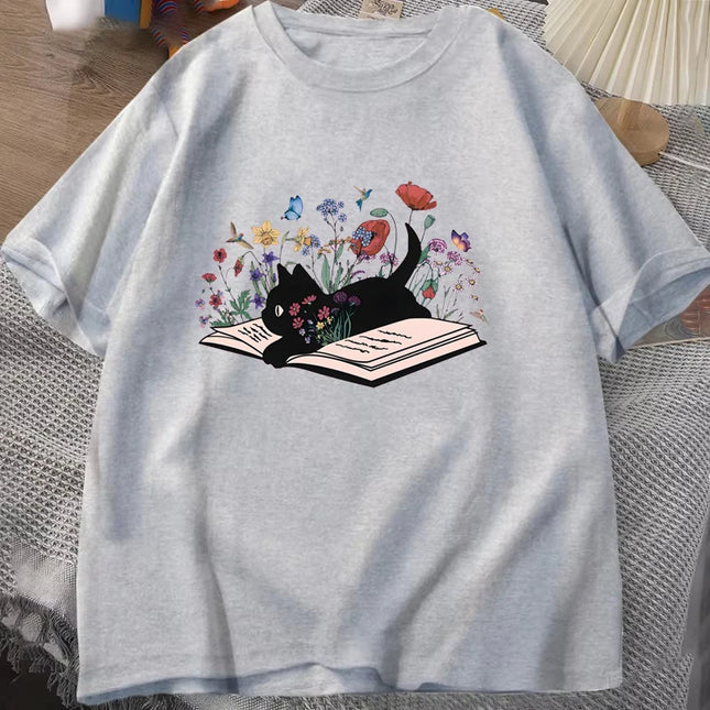 Floral Cat Shirt, Cat Lover T-shirt, Cat Book Shirt, Cat Lover Gift, Gift for Her, Cat Mom Shirt Gift, Cute Cat Shirts, Cute Boo