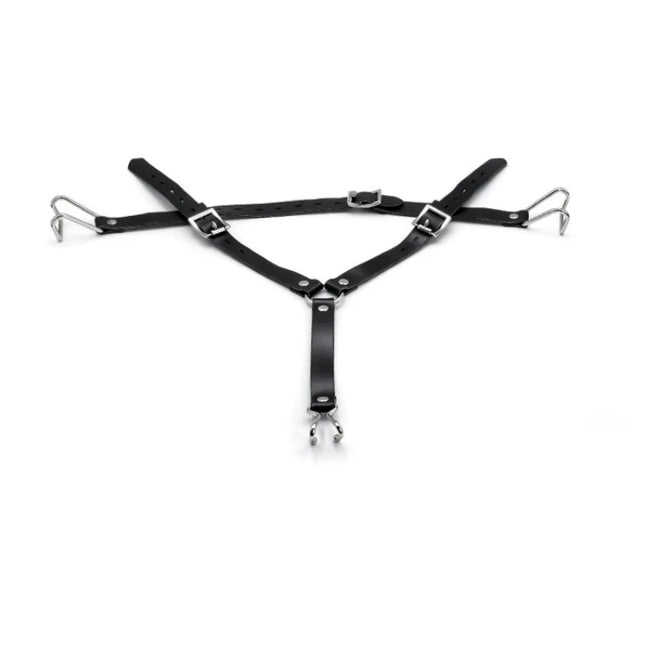 Leather-and-Metal Head-Mounted Mouth Gag with SM Training Features Alternative Control Nose Hook Integrated Mouth Expander Sex