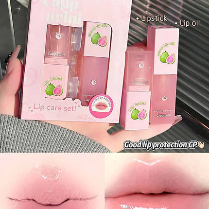 Guava Lip Care Set Fade Liplines Moisturizing Lip Balm Kit Hydrating Lip Gloss Relieve Dryness Soothing Lips Jelly Lips Mask Set