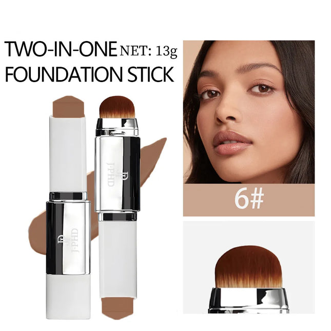 Two-in-one Brush Foundation Stick 13g, Double-head Lightweight and Smooth Concealer Foundation Lotion
