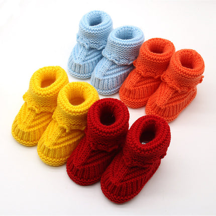 Handmade Newborn Baby Boys Girls Crib Shoes Infant Boys Girls First Walkers Crochet Knit Winter Warm Booties Toddler Warm Shoes