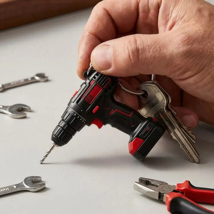 Mini Electric Drill-shaped Key Chain Silicone Cool Drill Key Ring Lifelike Lightweight Handheld Drill Bag Pendant Gifts/Decor