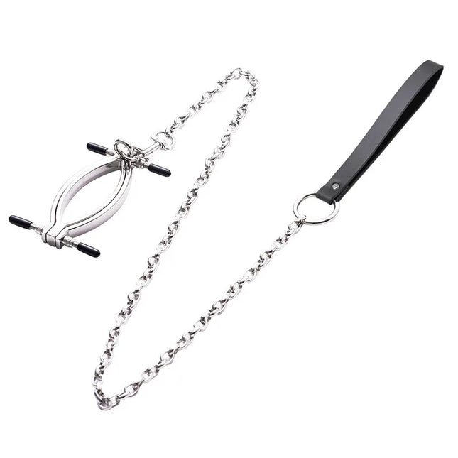 Labia Spreader Strap with Clamp Clip Onto Clitoris Spread Pussy Open Vagina Stimulator BDSM Bondage Nipple Sucker Sex Toys Slave