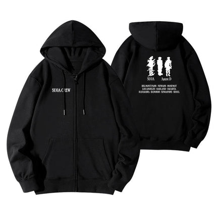 Kpop Agust D D-DAY US Solo Tour Hooded Cardigan Long Sleeved Diamon Coat Cotton Y2K Oversize Pullover Couple Sweatshirt Hooded