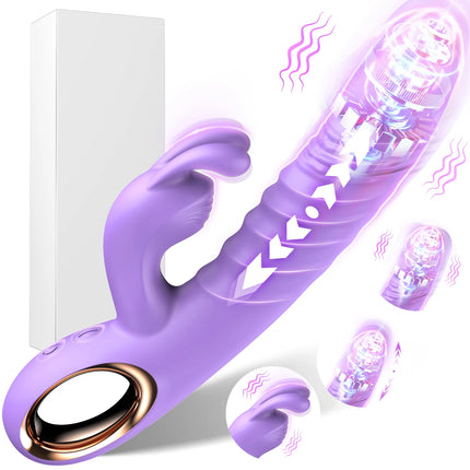 Thrusting Rabbit Vibrator 10 Vibrating Thrusting G Spot Vibrator Anal Dildo with Liquid Silicone Vaginal Massage Adult Sex Toys