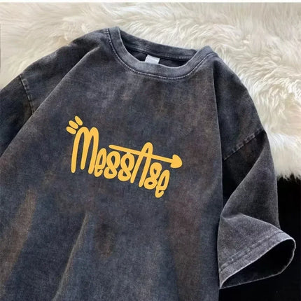 2025 Water-wash vintage t-shirt for men and women retro design unique hip-hop casual street fashio summer trend fashionable