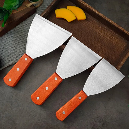 Stainless Steel Oblique Spatula Steak Burger Pancake Pizza Scraper Shovel Wooden Handle Barbecue Utensils Kitchen Cooking Tools