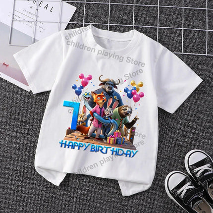 Zootopias Series Child Birthday T-Shirt Hot Movie Cartoon Number Clothes Summer Boy Girl Short Sleeve Tees Casual Cute Tops Gift