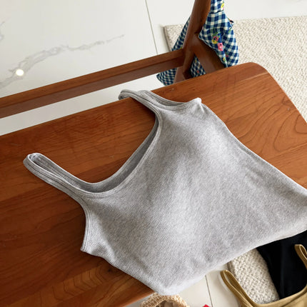 Women's Vest with Built-in Bra Pad Elastic Ribbed Square Collar Csole Tank Top ort Length  Color Versatile Summer F...