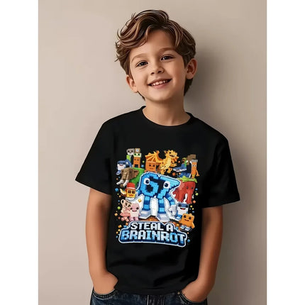 Summer Building Blocks 67 Six Seven Number Print Children's Short Sleeved Shirt Kid Fashion Cotton T-shirt Girl Tee Tops Clothes