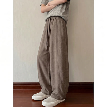 Casual sportpants Men Linen Feel Casual Pants Elastic Waist Breathable Summer Ice Silk Trousers Loose Fit Straight Leg Outdoor