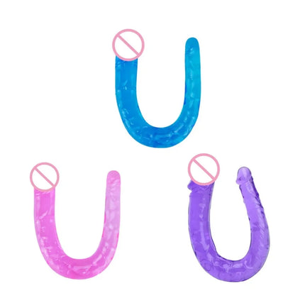 1PC Pink Soft Jelly Double dildo Vaginal Artificial Sex Toy Store Couple Female Gay Masturbator Anal Plug U-shaped