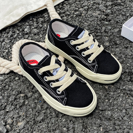 8037 Low cut solid color lace-up children's canvas shoes breathable boys and girls board shoes cloth shoes comfortable