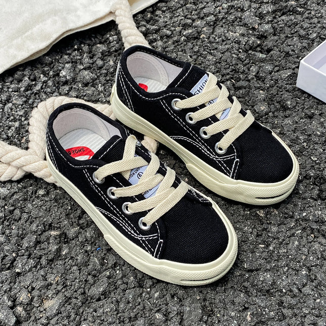 8037 Low cut solid color lace-up children's canvas shoes breathable boys and girls board shoes cloth shoes comfortable