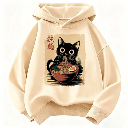 Retro Japanese Ramen Cat Hoodie Manga Kids Cat Children's Sweatshirt Cute Hoody for Boys Girls Autumn Winter Casual Hoodies