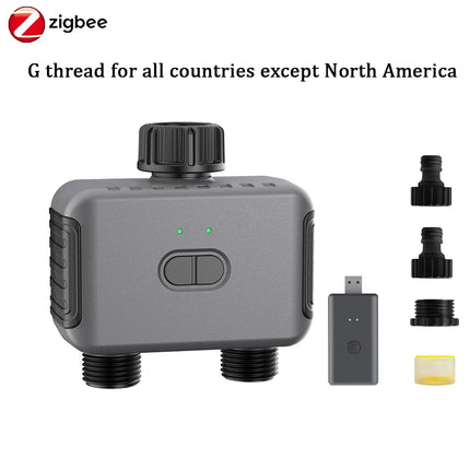 Zigbee/BT Automatic Water Timer Dual Hose Garden Irrigation Watering System Faucet Sprinkler Programmer support Alexa IPX5