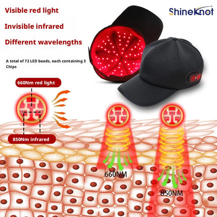 SHINEKNOT Cordless LED Red Light Hair Growth Cap 660nm850nm Rechargeable Infrared Hair Scalp Therapy Cap 3-Level Infrared Pulses