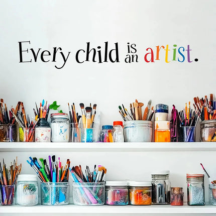 Colorful Every Child Is An Artist Wall Stickers Rainbow Motivational Slogan Wall Decals Classroom Bedroom Living Room Home Decor