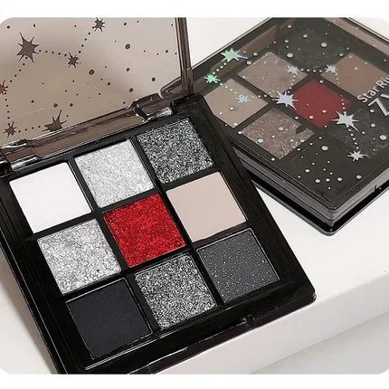 9 Colors Smoky Black Red Eye Shadow Palette Sweet Cool Eyeshadow Long Lasting Shimmer Eyes Makeup Dark Pressed Glitter Eyeshadow