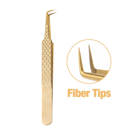 Gemerry  Eyelash Extension Tweezers With Fiber Tips Golden Stainless Steel High Precision Tweezer for Volume Fans Makeup Tools