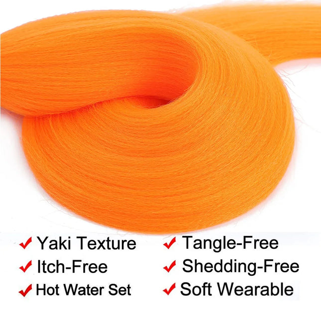 Braiding Hair Pre Stretched Soft Yaki Synthetic Crochet Hair Braid Extension Hot Water Setting Green Pink Orange Yellow Hair