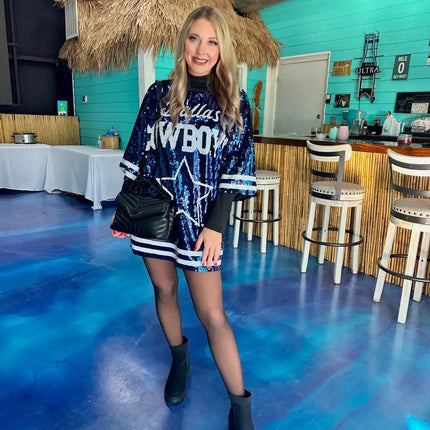 2025 New Cowboy Baseball Football Game Female Tops Sequin Women Jersey Dress