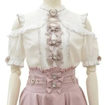 Japanese Gothic Lolita Style Shirts Women Vintage Sweet Y2k Lace Ruffles Short Sleeve Plaid Blouse Girls Casual Tops