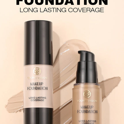 Long-Lasting Waterproof Liquid Foundation with Oil Control & Moisturizing, High Coverage Sweat-Resistant Concealer for Women,