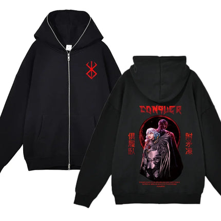 European and American fashion zippered sweatshirt Full Zip Up Hoodies Anime women's hoodie unisex hip-hop street outfit Guts Gra
