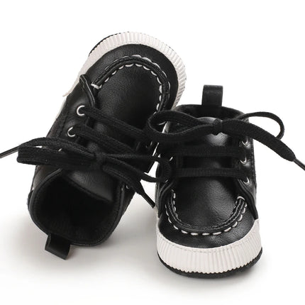 Spring and Autumn High Top With PU Anti Slip Baby Shoes 0-1 Year Old Baby Casual Sports Soft Soled Walking Shoes