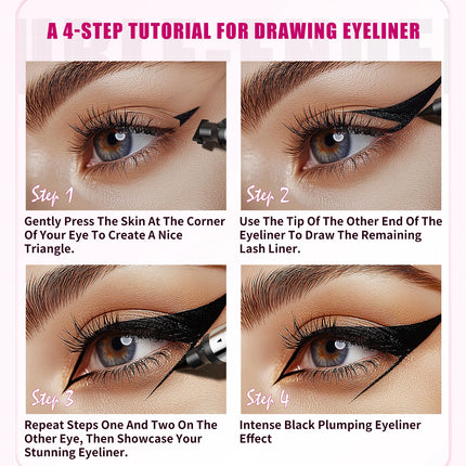 QIC Dual Tip Eyeliner Stamp Pen - Waterproof, Quick-Dry, Long-Lasting & Smudge-Proof for Beginners, Natural Look with Black