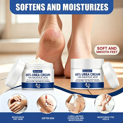 SUYARUN 60% Urea Foot Cream for Cracked Heels & Dry Skin - Intensive Moisturizing Treatment,, Diabetic Foot Care，Combo set.