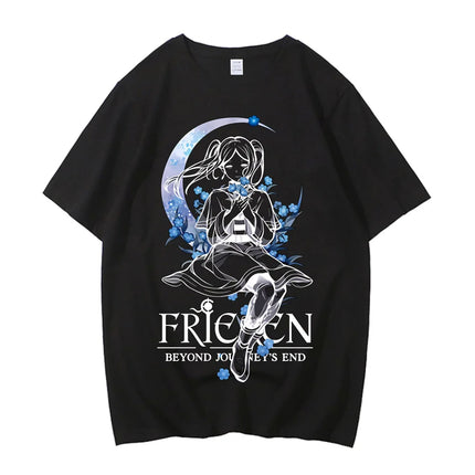 High Quality Cotton Frieren Beyond Journey's End Anime Printed T-shirt Comfortable Breathable Short Sleeve Round Neck
