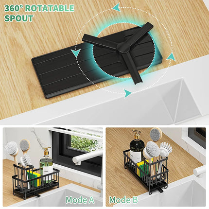 LMETJMA Sponge Holder Carbon Steel Sink Caddy Sponge Holder With Self Drain Tray Kitchen Sink Caddy Organizer with Divider