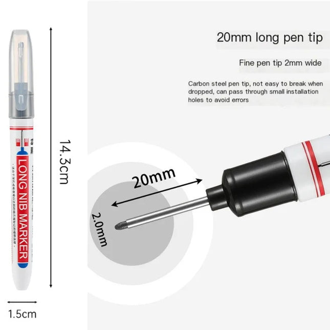 5-color 2cm White/Black/Red/Blue/Green Long Nib Markers Deep Hole Marker Pen for Metal Carpenter Woodworking Tools Waterproof