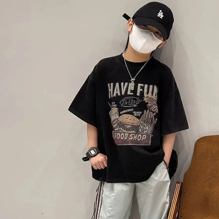 Pure Cotton Children's T-shirt Short Sleeve Boys Summer Fashion Print Top Crew Neck Casual Style Kids Clothing from China