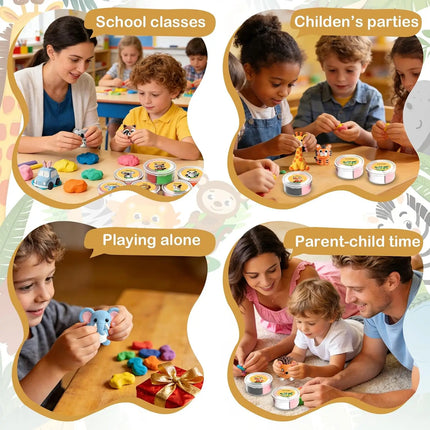 Air Dry Clay Kit with 12 Animal Molds, Full DIY Tools & Guides, Soft Non-Sticky Clay, Creative Gift for Children’s Day